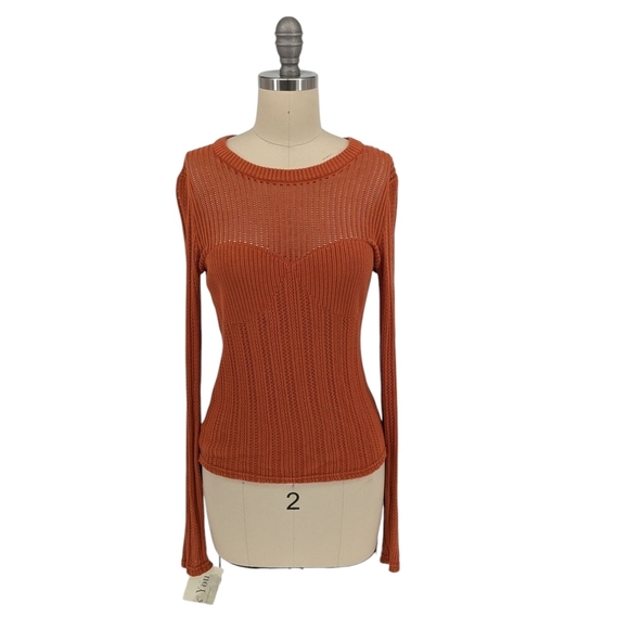00961 Zara Crochet Knit Sweater Top Orange Size Medium bohemian preppy retro - Picture 1 of 7